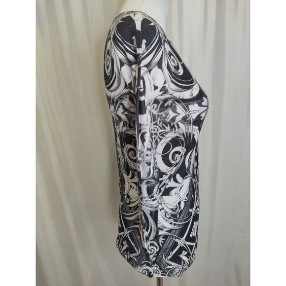 Style & Co petite embellished scroll shirt bling Henley 3/4 sleeve Small PS - Picture 6 of 8